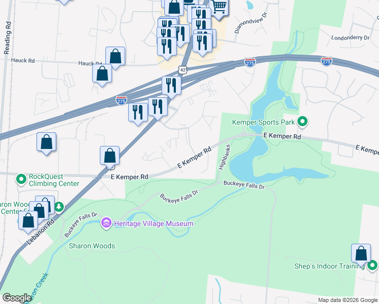 map of restaurants, bars, coffee shops, grocery stores, and more near 4003 Sharon Park Lane in Cincinnati