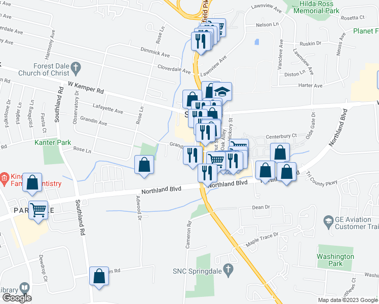 map of restaurants, bars, coffee shops, grocery stores, and more near 413 Vanarsdale Lane in Cincinnati