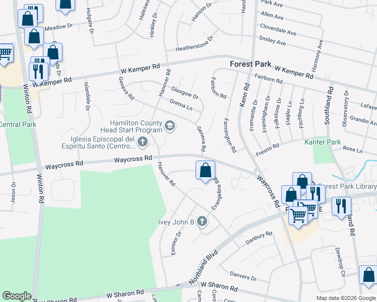 map of restaurants, bars, coffee shops, grocery stores, and more near 920 Waycross Road in Cincinnati
