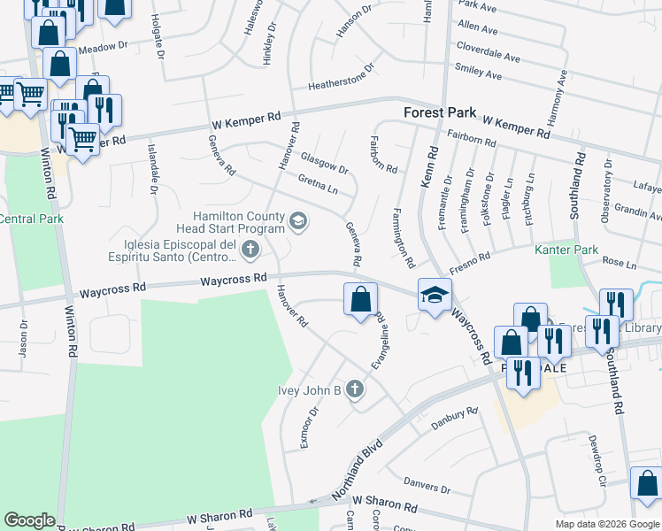 map of restaurants, bars, coffee shops, grocery stores, and more near 920 Waycross Road in Cincinnati