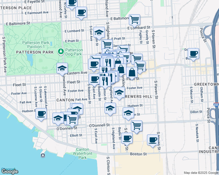 map of restaurants, bars, coffee shops, grocery stores, and more near 3324 Foster Avenue in Baltimore