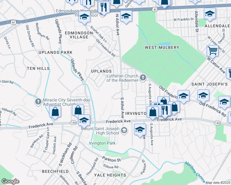 map of restaurants, bars, coffee shops, grocery stores, and more near 22 South Athol Avenue in Baltimore