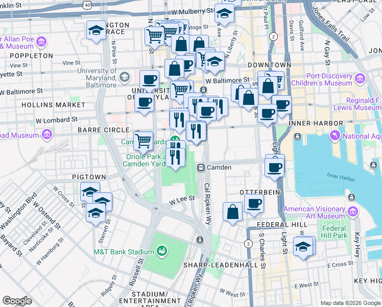 map of restaurants, bars, coffee shops, grocery stores, and more near in Baltimore