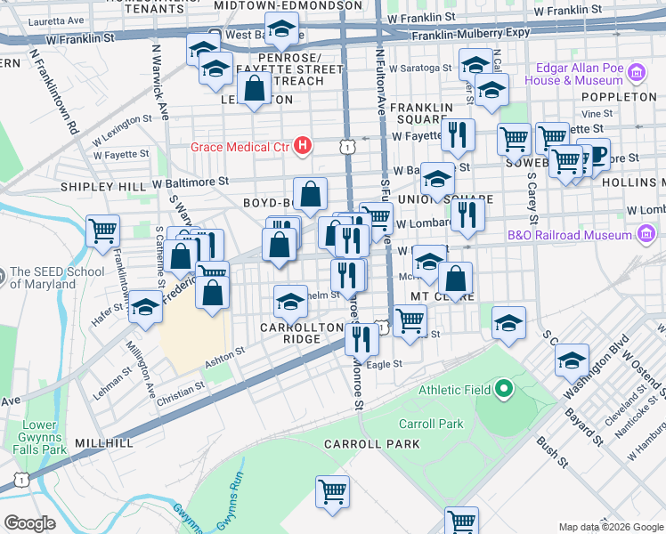 map of restaurants, bars, coffee shops, grocery stores, and more near 101 Independence Avenue Southeast in Washington