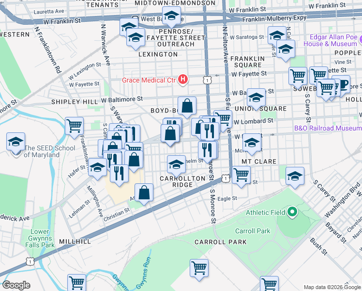 map of restaurants, bars, coffee shops, grocery stores, and more near 101 Independence Avenue Southeast in Washington