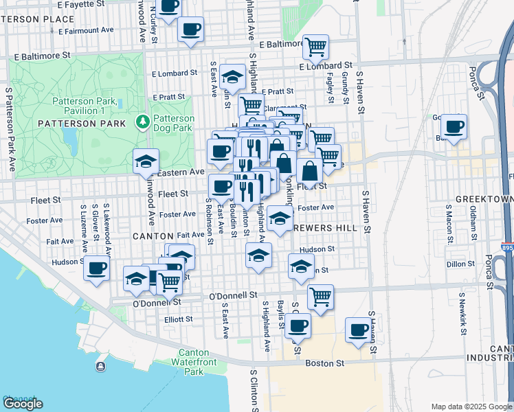 map of restaurants, bars, coffee shops, grocery stores, and more near 3324 Foster Avenue in Baltimore