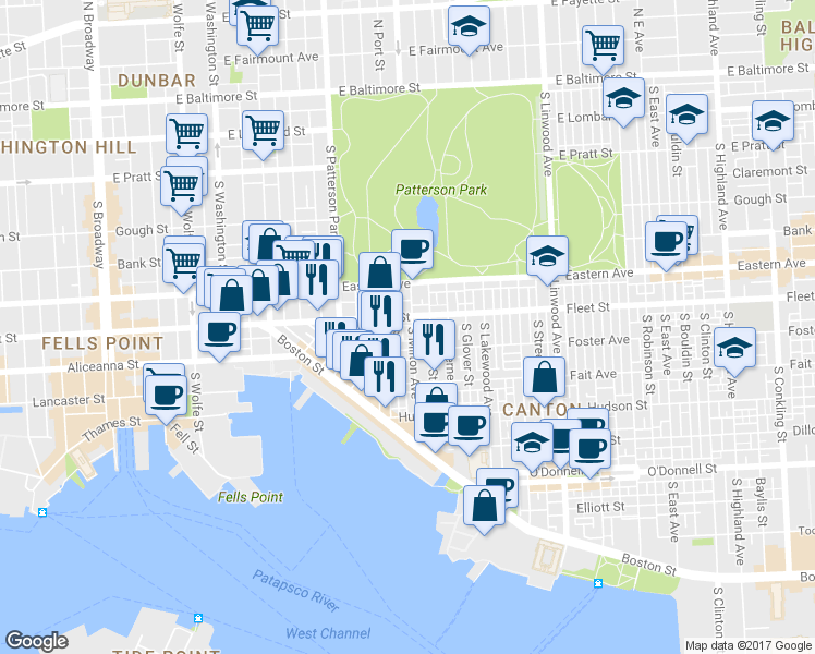 map of restaurants, bars, coffee shops, grocery stores, and more near 602 South Milton Avenue in Baltimore