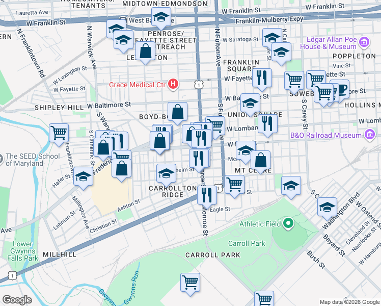 map of restaurants, bars, coffee shops, grocery stores, and more near 101 Independence Avenue Southeast in Washington