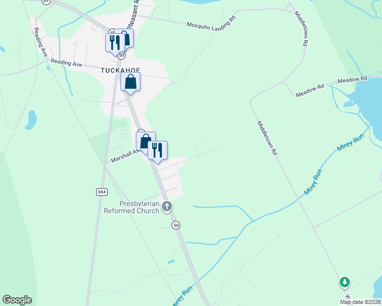 map of restaurants, bars, coffee shops, grocery stores, and more near Whitman Lane in Woodbine