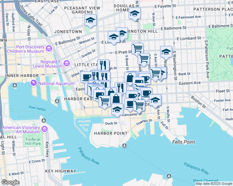 map of restaurants, bars, coffee shops, grocery stores, and more near 101 Independence Avenue Southeast in Washington