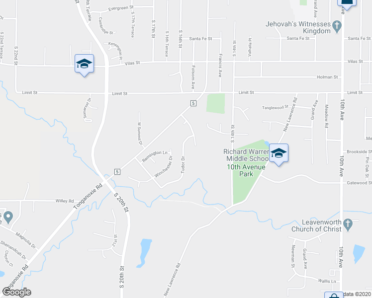 map of restaurants, bars, coffee shops, grocery stores, and more near 3423 Tudor Drive in Leavenworth
