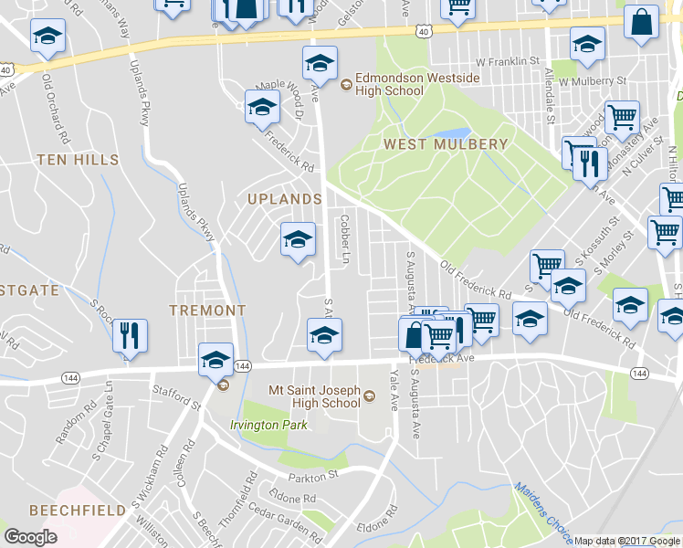 map of restaurants, bars, coffee shops, grocery stores, and more near 4311 Dana Street in Baltimore