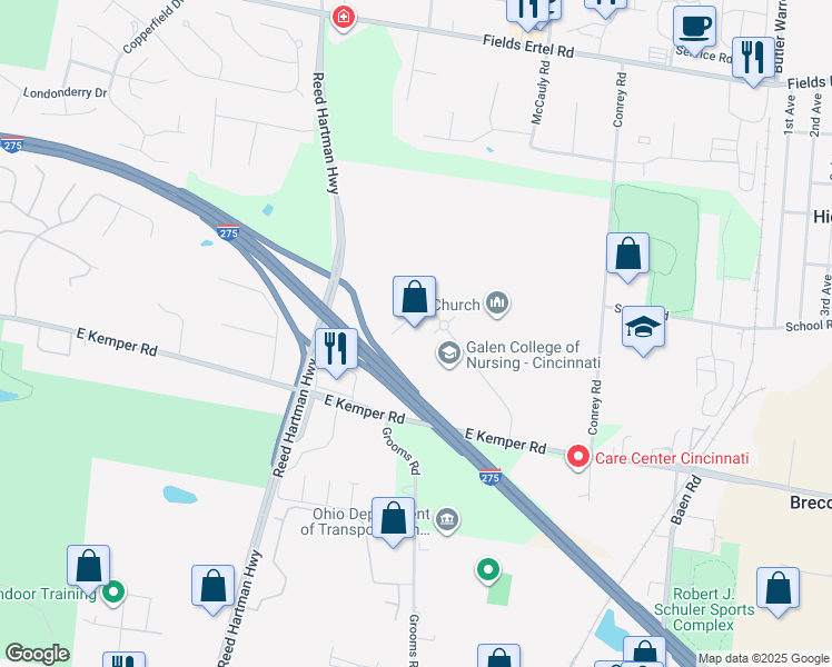 map of restaurants, bars, coffee shops, grocery stores, and more near 300 East Business Way in Cincinnati