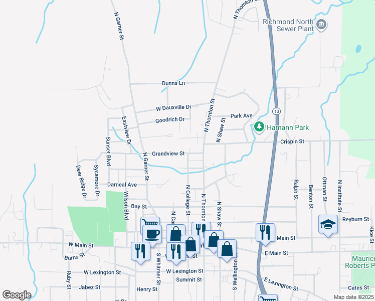 map of restaurants, bars, coffee shops, grocery stores, and more near 202 Grandview St in Richmond