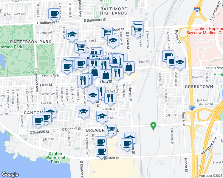 map of restaurants, bars, coffee shops, grocery stores, and more near 3800 Foster Avenue in Baltimore
