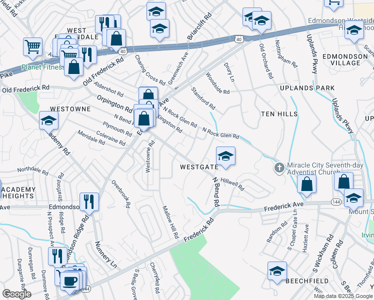 map of restaurants, bars, coffee shops, grocery stores, and more near 5318 Brabant Road in Baltimore