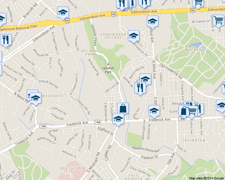 map of restaurants, bars, coffee shops, grocery stores, and more near 1001 Pine Heights Avenue in Baltimore