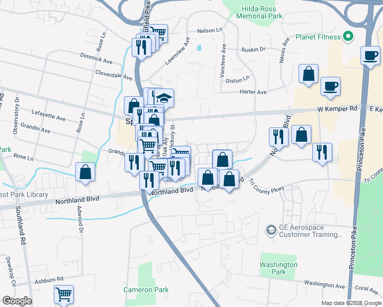 map of restaurants, bars, coffee shops, grocery stores, and more near 309 Carriage Circle Drive in Springdale