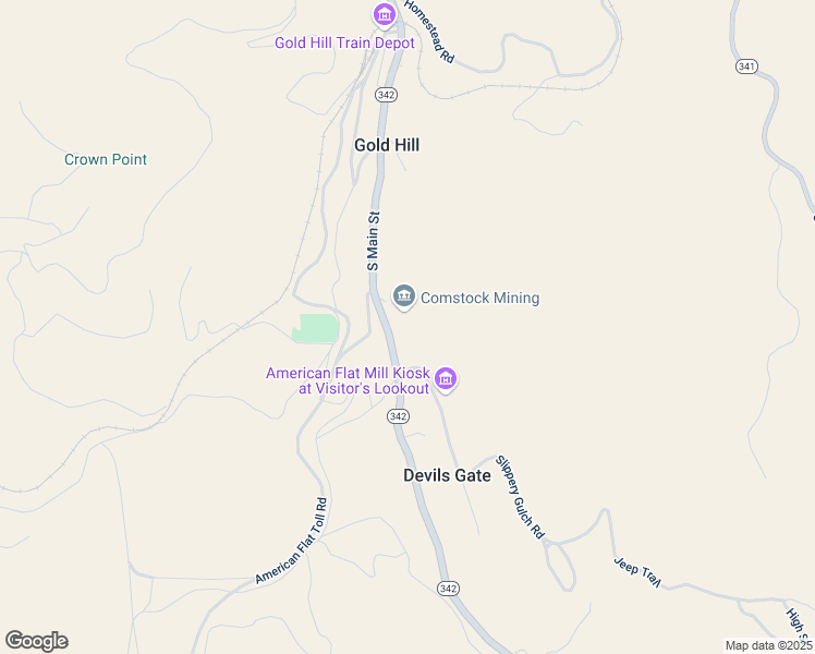 map of restaurants, bars, coffee shops, grocery stores, and more near 117 American Flat Road in Virginia City