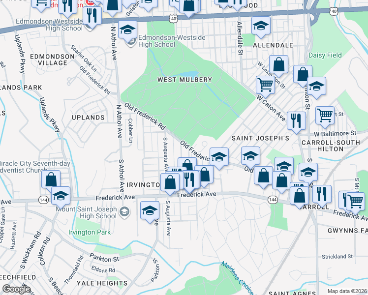 map of restaurants, bars, coffee shops, grocery stores, and more near 101 Collins Avenue in Baltimore