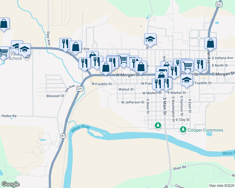 map of restaurants, bars, coffee shops, grocery stores, and more near 601 West Market Street in Spencer