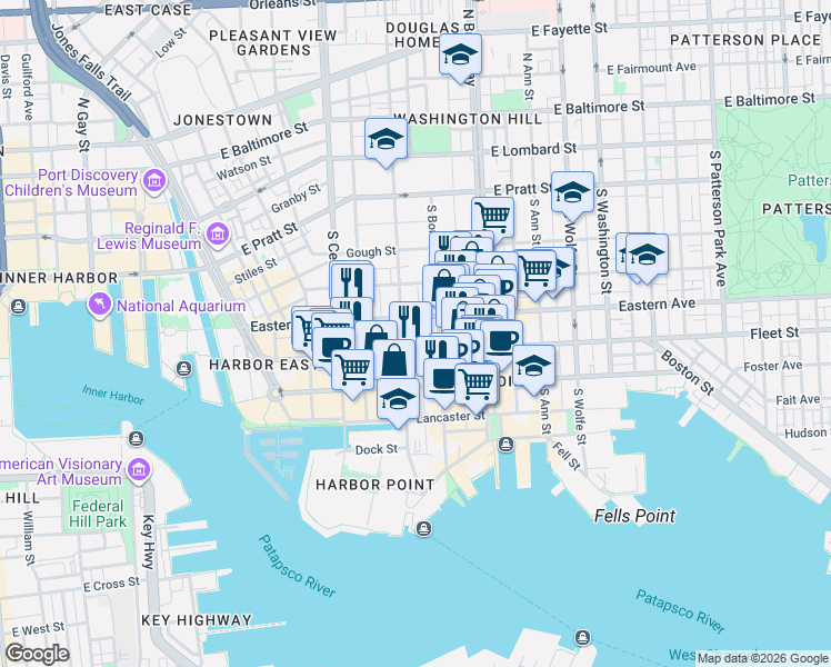 map of restaurants, bars, coffee shops, grocery stores, and more near 101 Independence Avenue Southeast in Washington