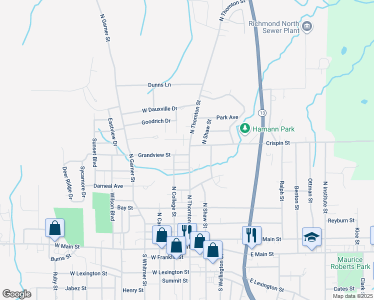 map of restaurants, bars, coffee shops, grocery stores, and more near 103 Crispin Street in Richmond