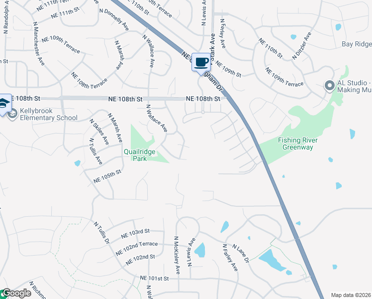 map of restaurants, bars, coffee shops, grocery stores, and more near 10523 North Ditman Avenue in Kansas City