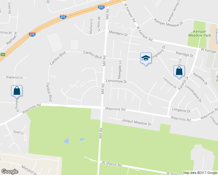 map of restaurants, bars, coffee shops, grocery stores, and more near 11451 Oxfordshire Lane in Cincinnati