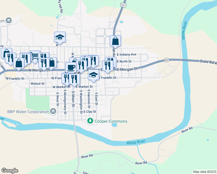 map of restaurants, bars, coffee shops, grocery stores, and more near 417 East Market Street in Spencer
