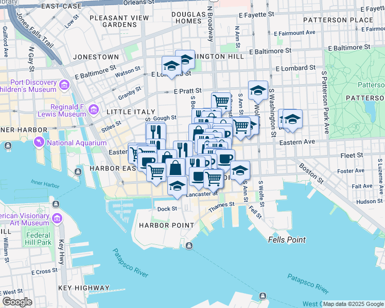 map of restaurants, bars, coffee shops, grocery stores, and more near 101 Independence Avenue Southeast in Washington