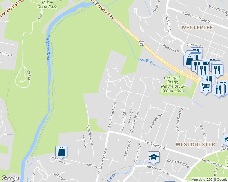 map of restaurants, bars, coffee shops, grocery stores, and more near 7 Reacher Court in Catonsville