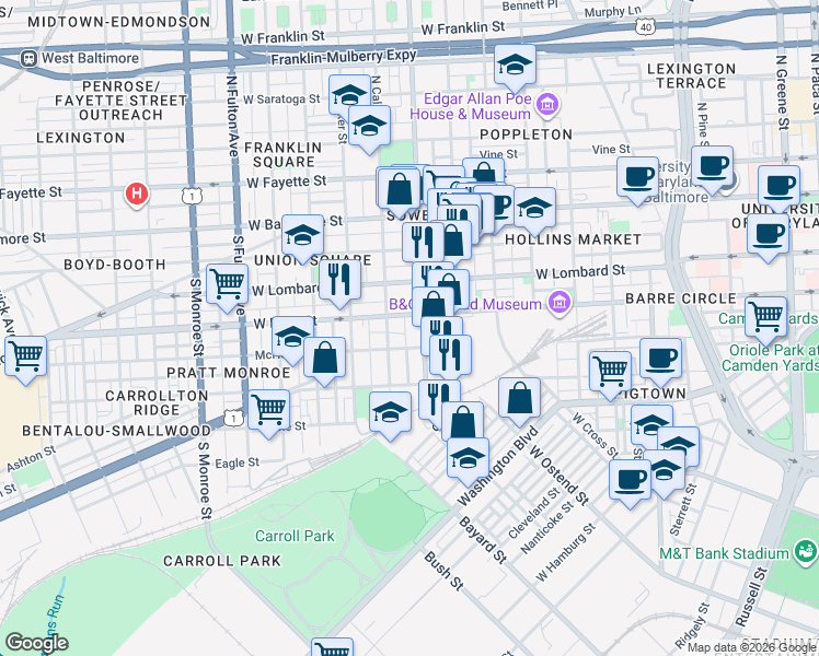 map of restaurants, bars, coffee shops, grocery stores, and more near 101 Independence Avenue Southeast in Washington