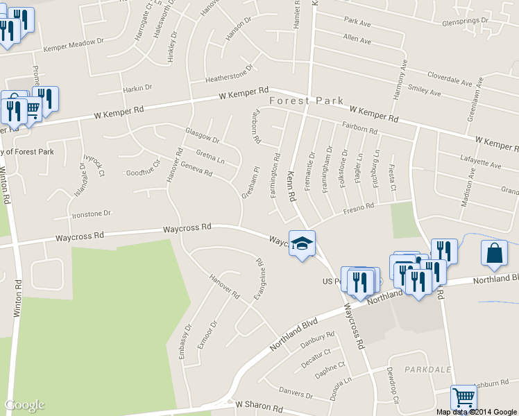 map of restaurants, bars, coffee shops, grocery stores, and more near 792 Frontier Court in Cincinnati