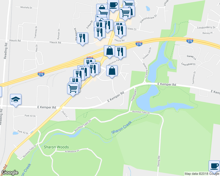 map of restaurants, bars, coffee shops, grocery stores, and more near 4003 Sharon Park Lane in Cincinnati