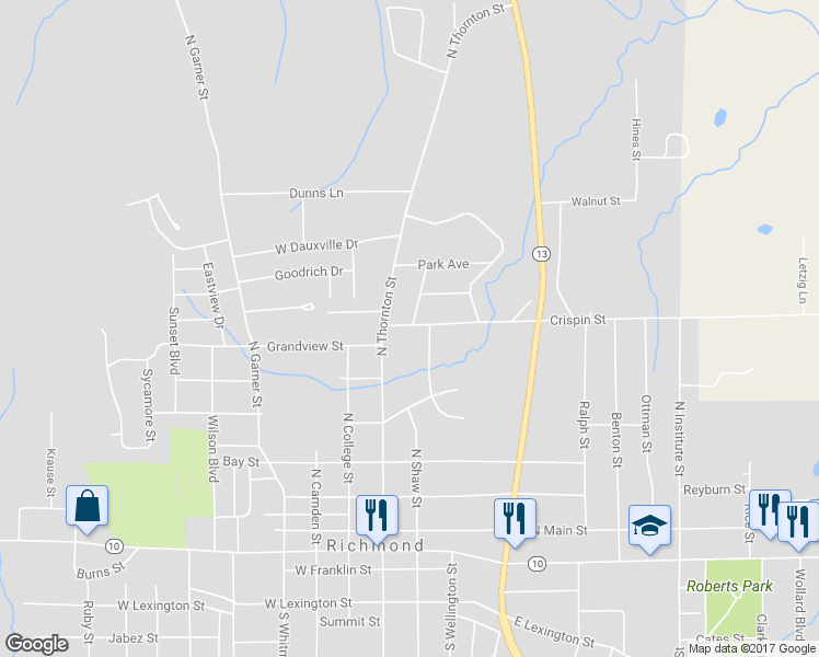 map of restaurants, bars, coffee shops, grocery stores, and more near 103 Crispin Street in Richmond