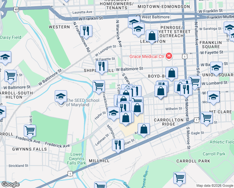 map of restaurants, bars, coffee shops, grocery stores, and more near 101 Independence Avenue Southeast in Washington