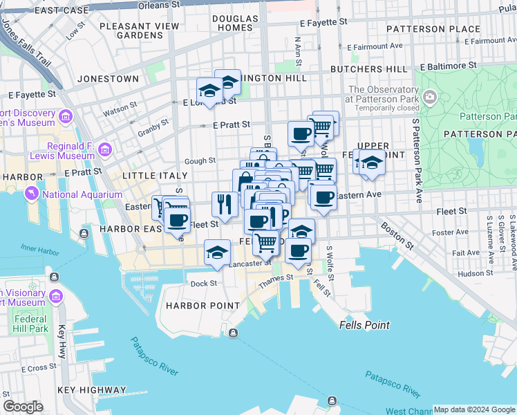 map of restaurants, bars, coffee shops, grocery stores, and more near 101 Independence Avenue Southeast in Washington