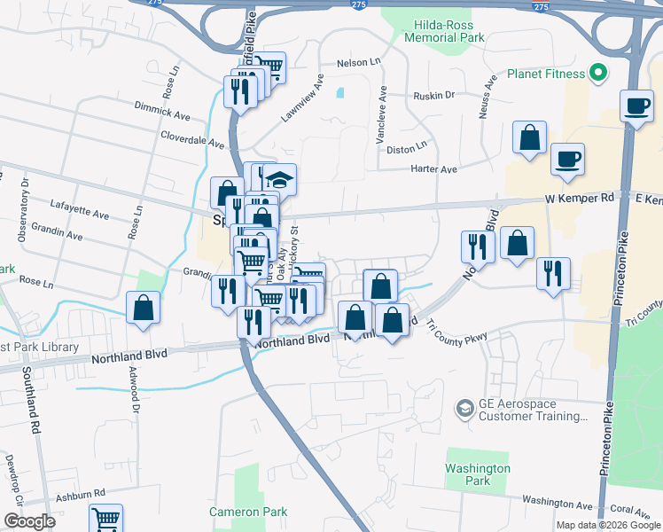 map of restaurants, bars, coffee shops, grocery stores, and more near 309 Carriage Circle Drive in Springdale