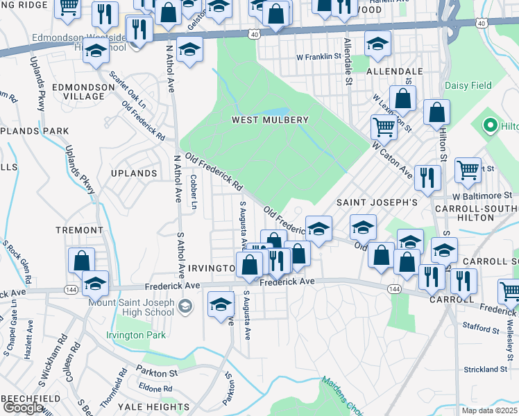 map of restaurants, bars, coffee shops, grocery stores, and more near 100 Collins Avenue in Baltimore