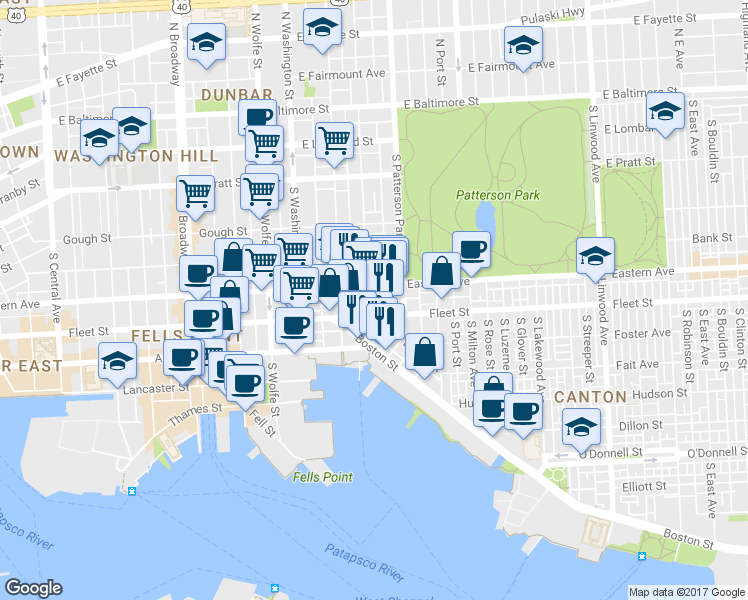 map of restaurants, bars, coffee shops, grocery stores, and more near 509 South Collington Avenue in Baltimore
