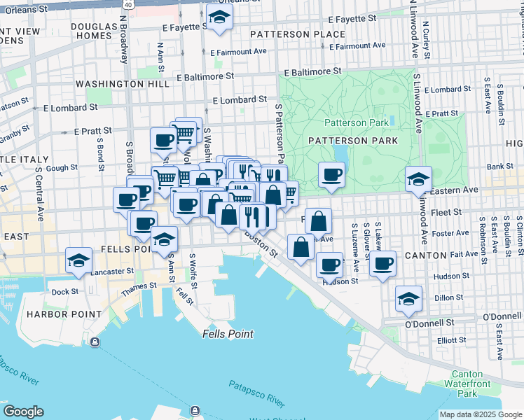 map of restaurants, bars, coffee shops, grocery stores, and more near 509 South Collington Avenue in Baltimore