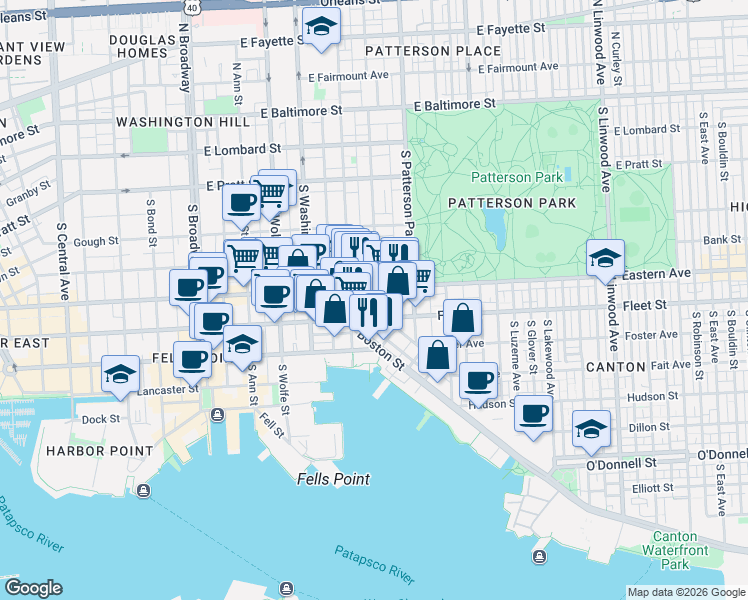 map of restaurants, bars, coffee shops, grocery stores, and more near 504 South Collington Avenue in Baltimore