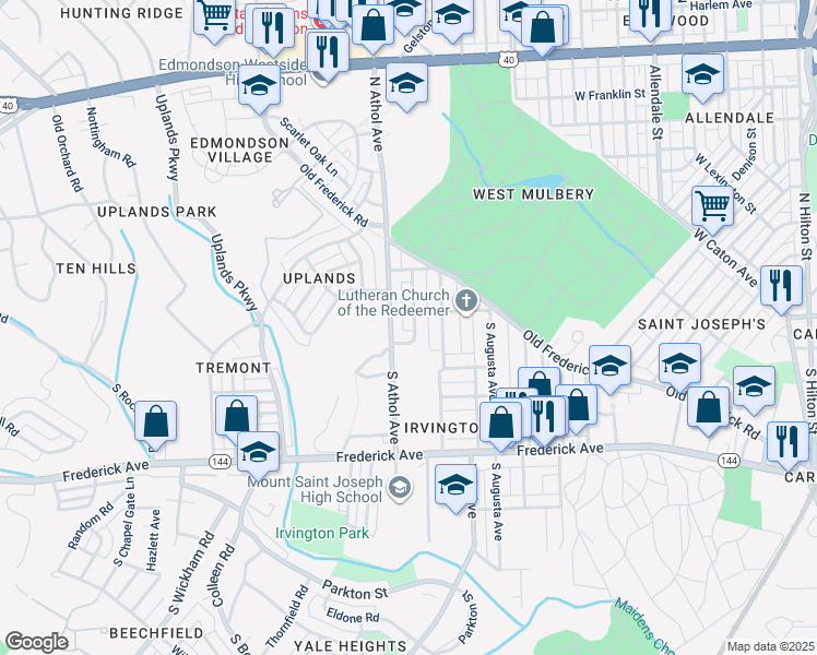 map of restaurants, bars, coffee shops, grocery stores, and more near 2 Cobber Lane in Baltimore