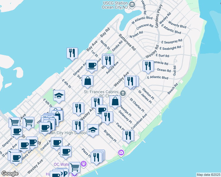 map of restaurants, bars, coffee shops, grocery stores, and more near in Ocean City