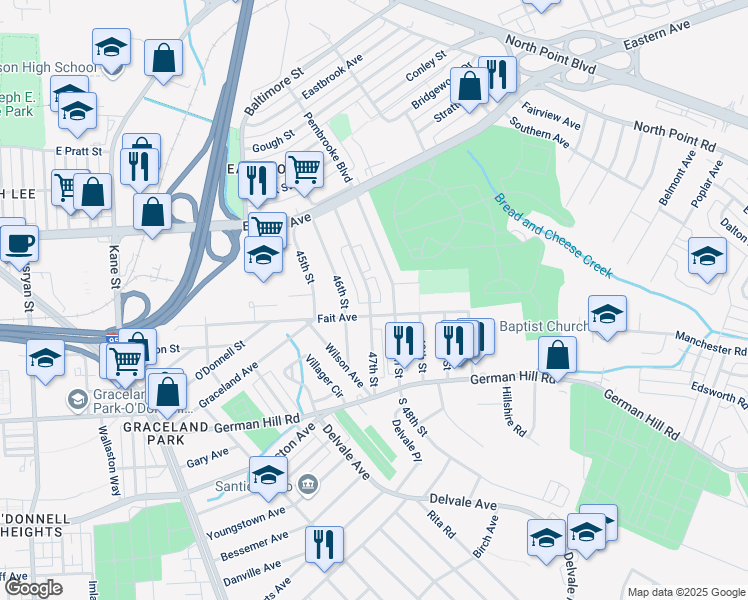 map of restaurants, bars, coffee shops, grocery stores, and more near 587 47th Street in Baltimore