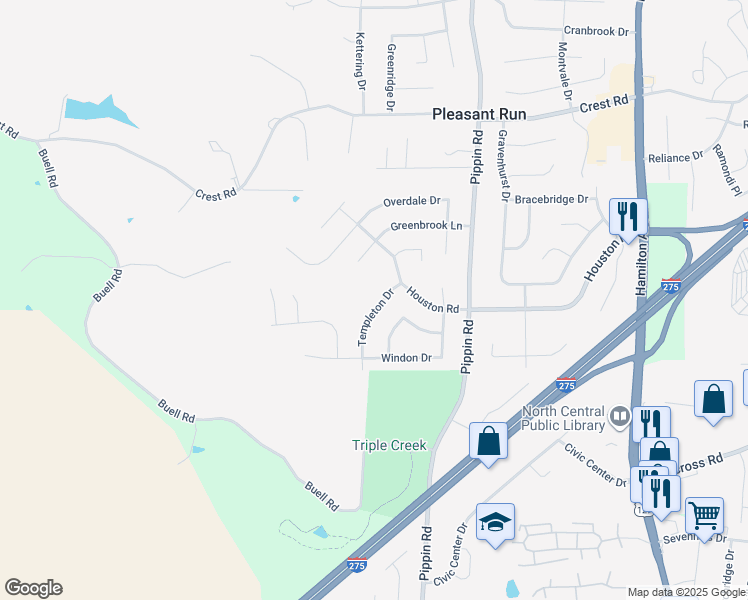 map of restaurants, bars, coffee shops, grocery stores, and more near 11319 Templeton Drive in Cincinnati