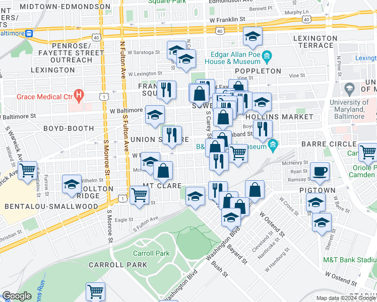 map of restaurants, bars, coffee shops, grocery stores, and more near 101 Independence Avenue Southeast in Washington