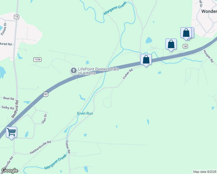 map of restaurants, bars, coffee shops, grocery stores, and more near 5911 University Heights Drive in Athens