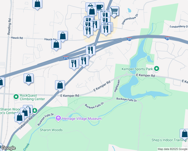 map of restaurants, bars, coffee shops, grocery stores, and more near 4003 Sharon Park Lane in Cincinnati